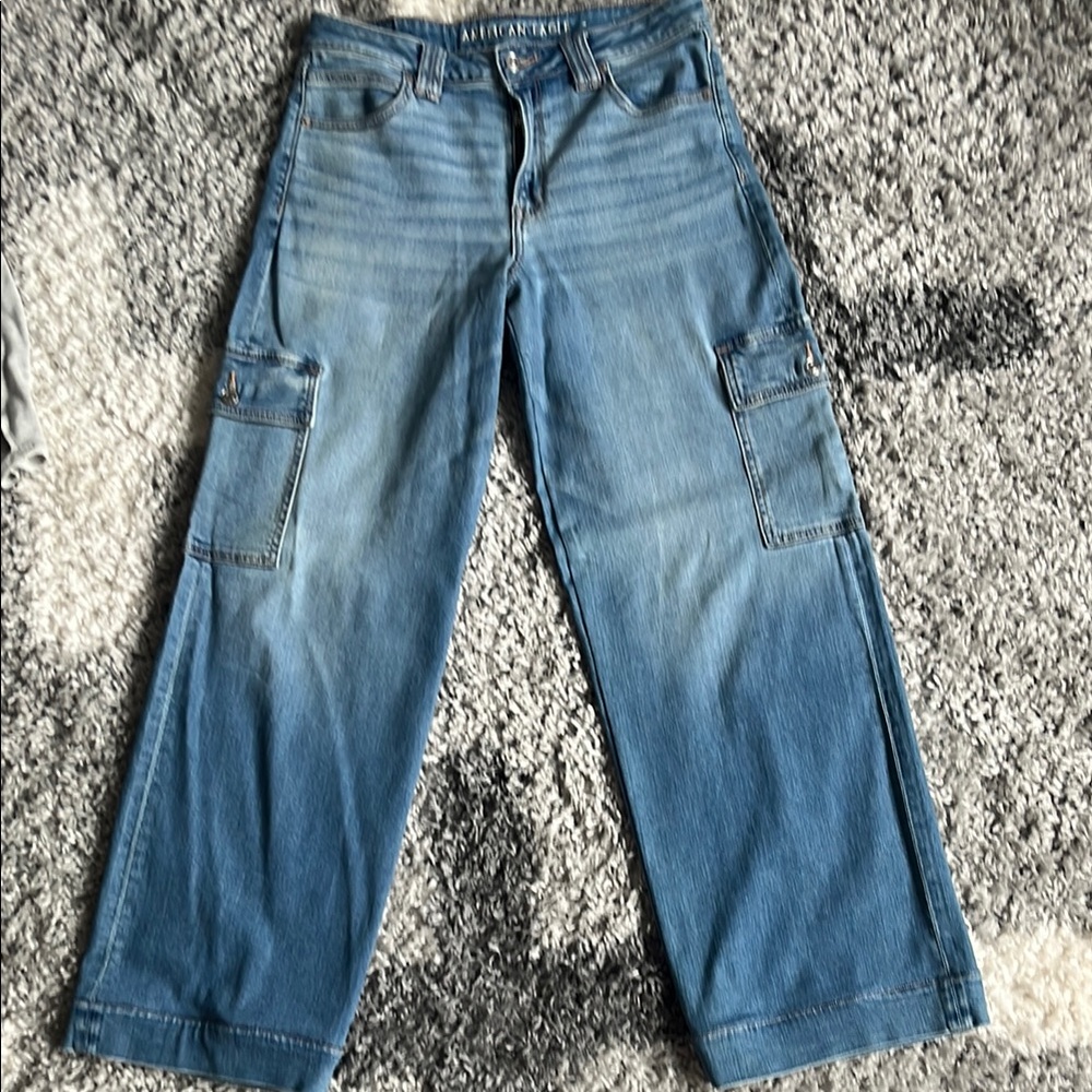 American Eagle Outfitters Light Blue Wide Leg Cargo Jeans